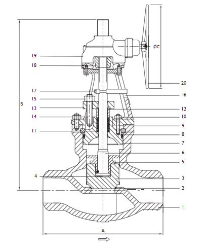 Globe Valves - T Pattern - Dimensions & Weights